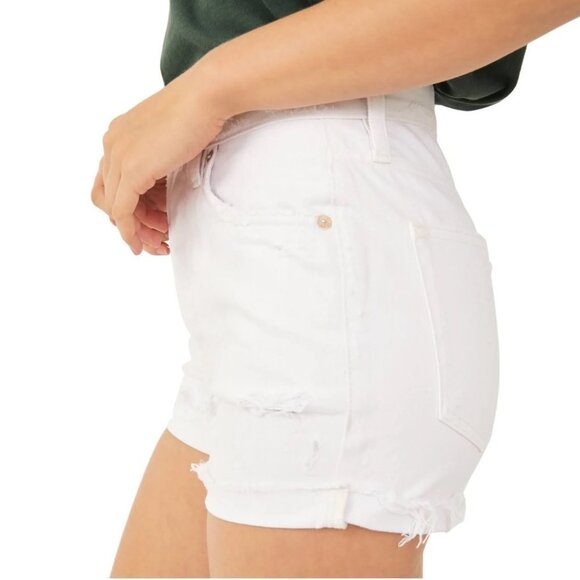 Free people lasso optic white denim jean distressed cuff raw hem shorts 31 - Picture 6 of 7